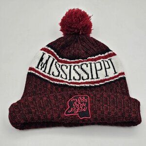 Mississippi State Pom Pom Beanie Hat Cuffed Knit Maroon One Size